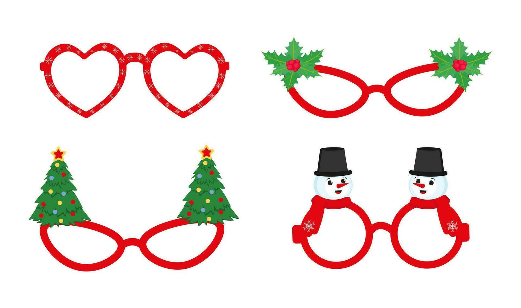 Nouveau années ensemble des lunettes avec Noël arbre, bonhomme de neige carnaval des lunettes de soleil. vecteur illustration