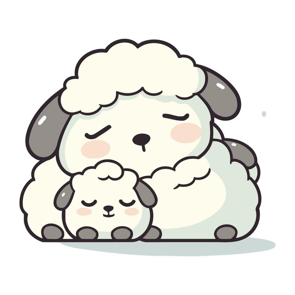 mouton avec une mignonne bébé. vecteur illustration dans dessin animé style.