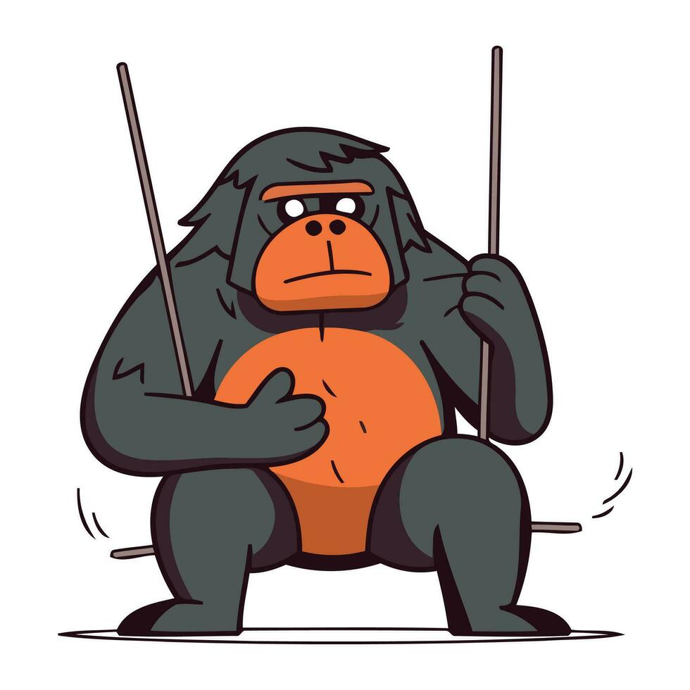 gorille avec montrer du doigt bâton. vecteur illustration dans dessin animé style.