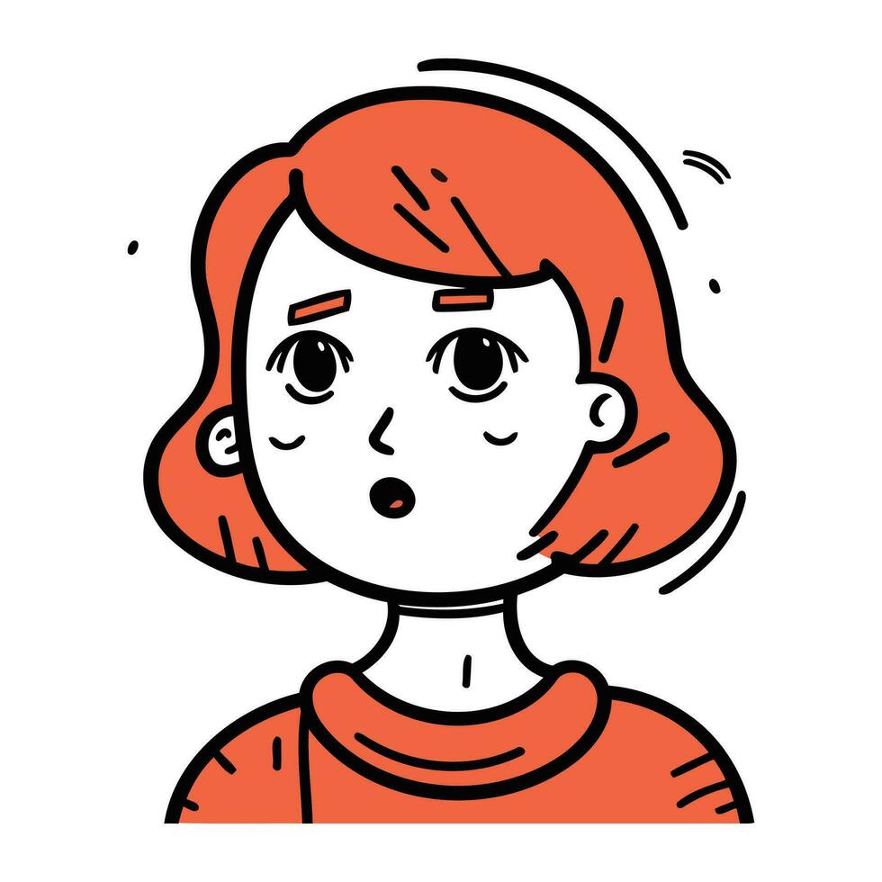 surpris femme. vecteur illustration de une fille avec rouge cheveux.