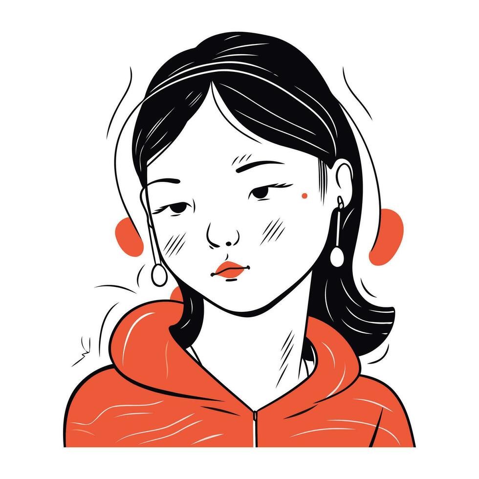 portrait de une fille dans une rouge sweatshirt à capuche. vecteur illustration.