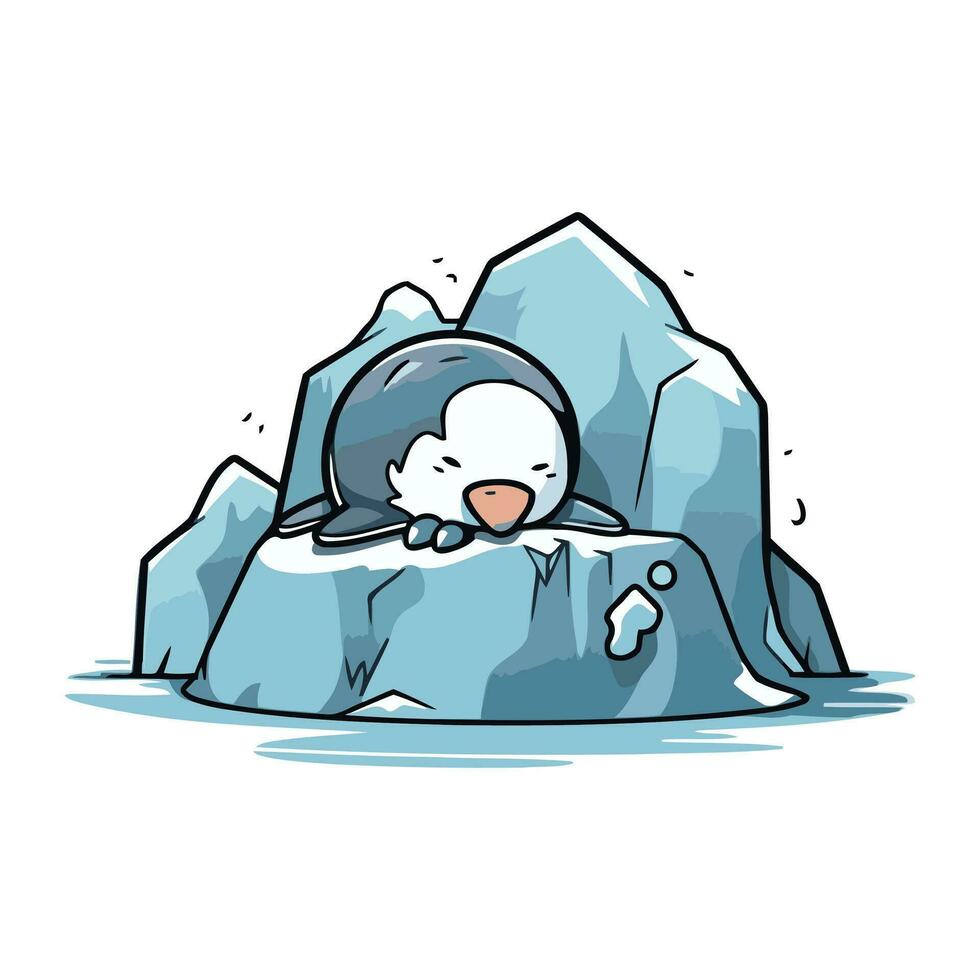 mignonne manchot sur iceberg. vecteur illustration. dessin animé style.