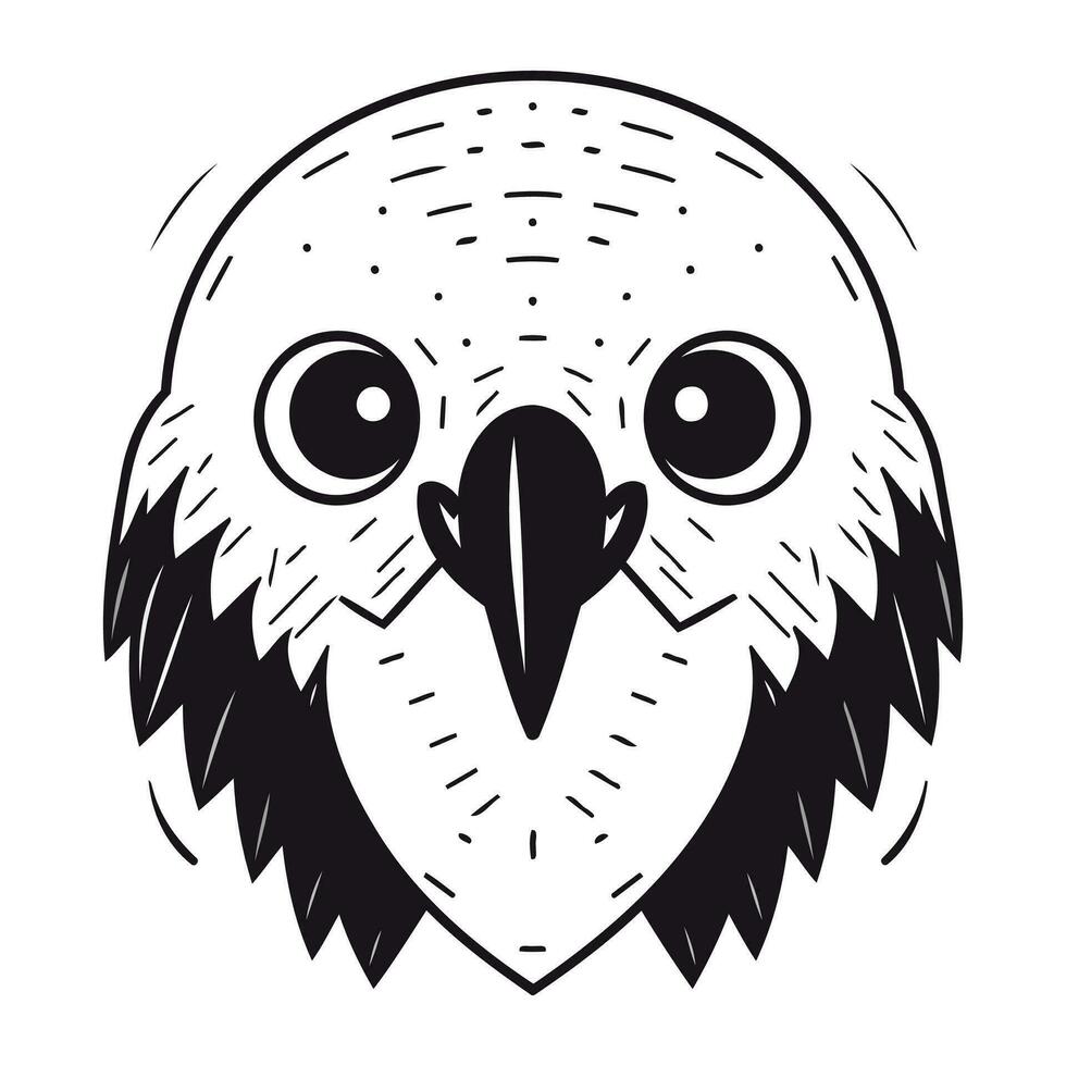 Aigle tête animal dessin animé vecteur illustration graphique conception dans noir et blanc