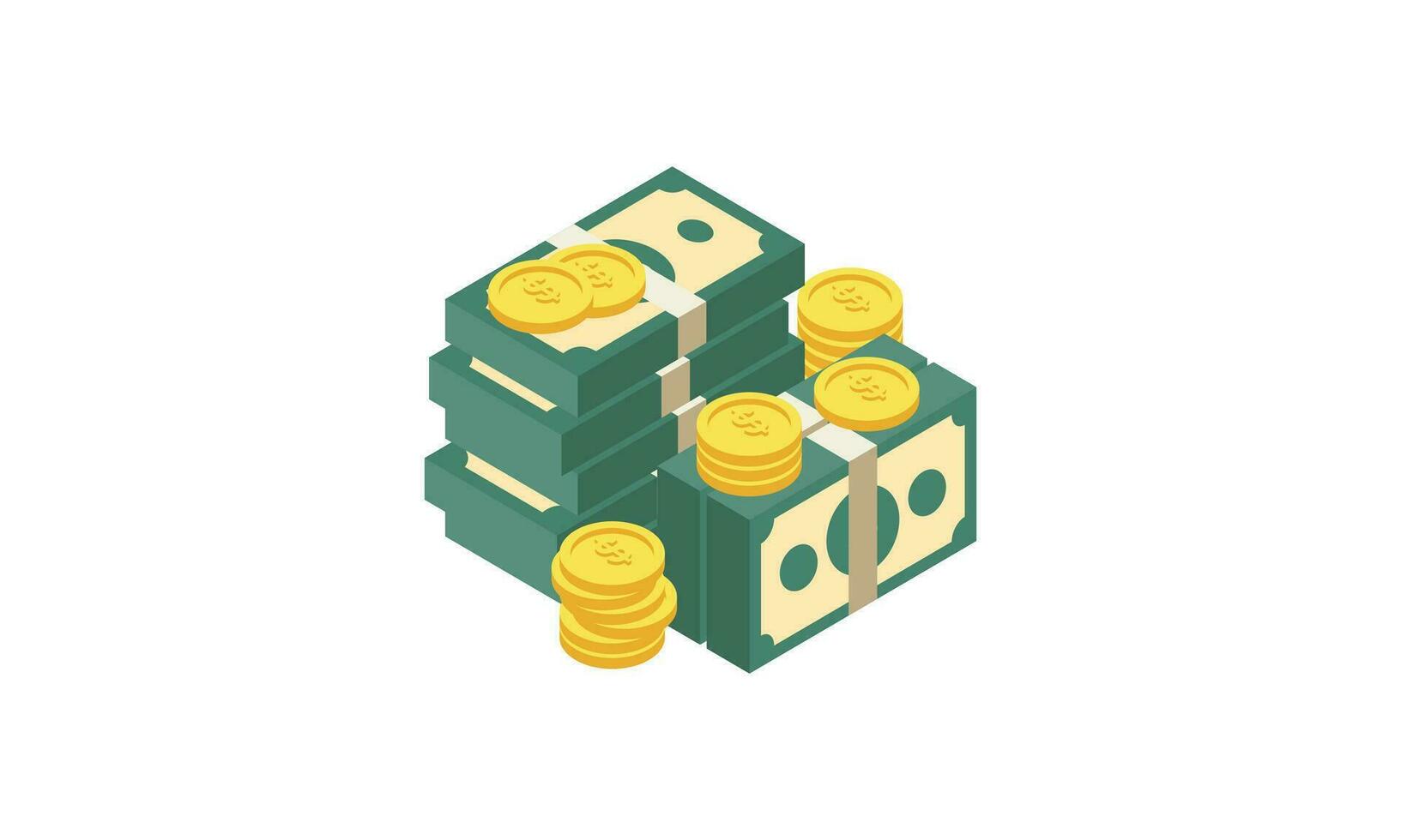 gros pile de en espèces argent et certains or pièces de monnaie. tas de emballé dollar factures. cette logo pouvez être facilement app vecteur