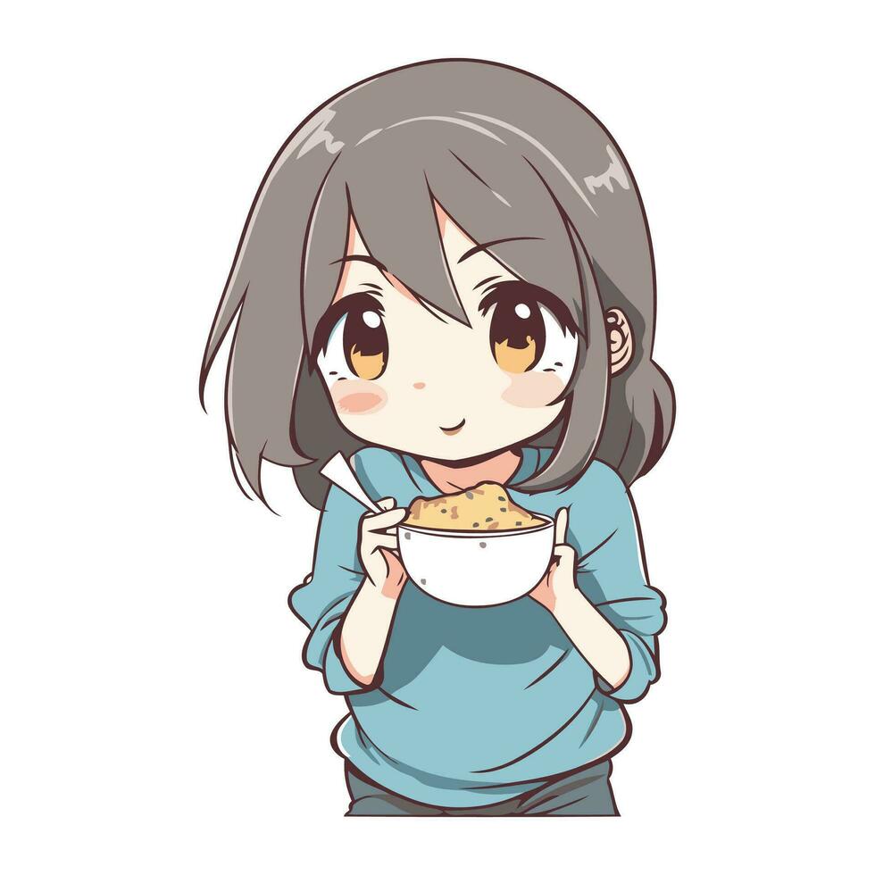 illustration de une mignonne fille en mangeant une bol de céréale vecteur