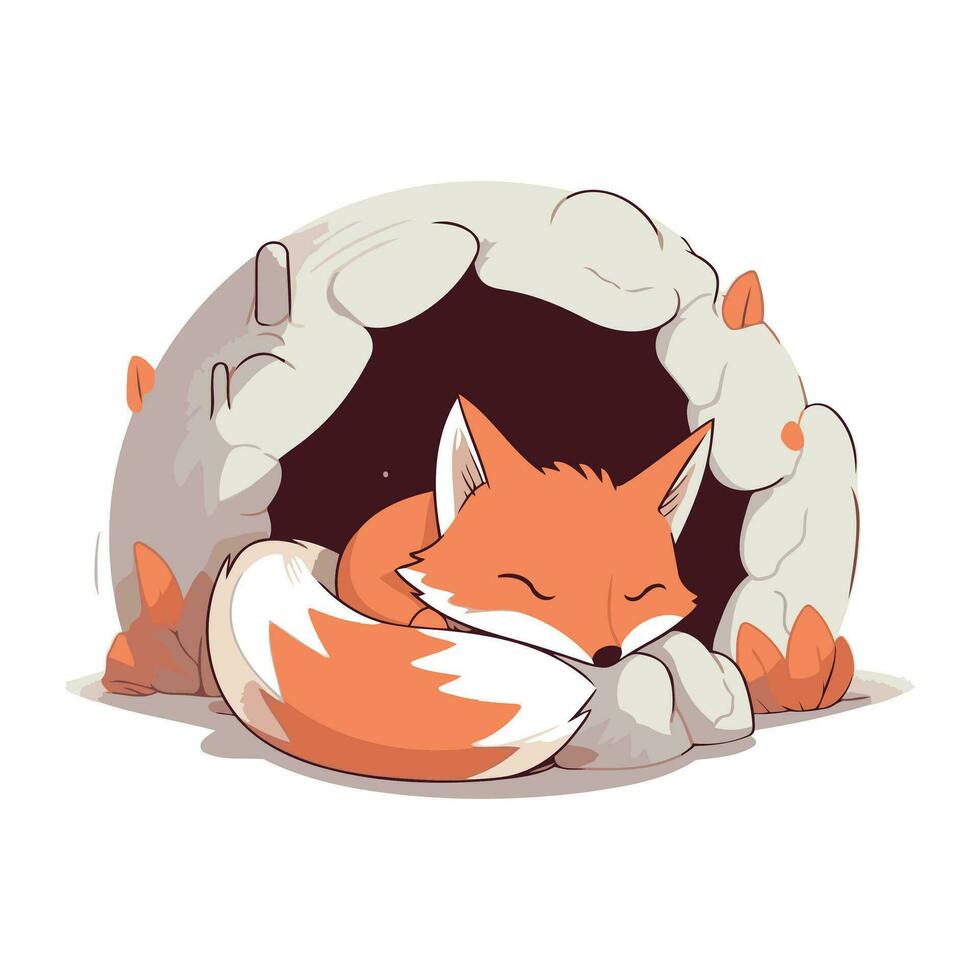 mignonne Renard en train de dormir dans le grotte. vecteur illustration sur blanc Contexte.