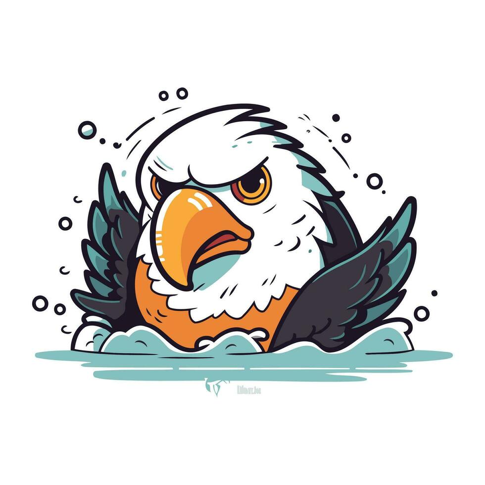 vecteur illustration de une chauve Aigle dans le l'eau. dessin animé style.