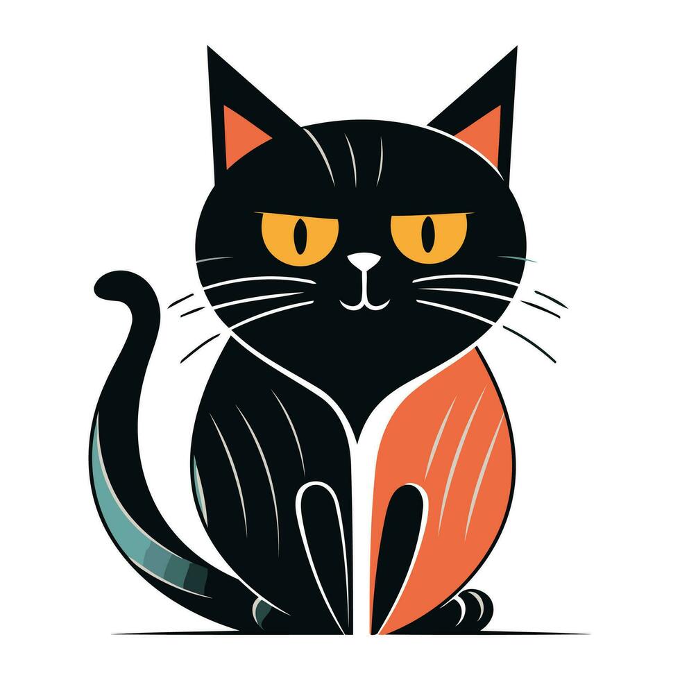 noir chat séance sur une blanc Contexte. vecteur illustration dans plat style.