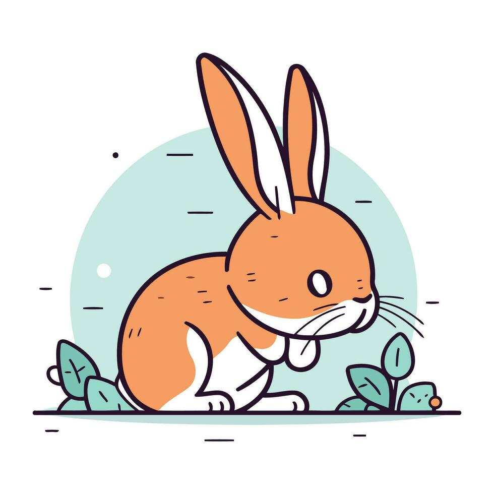 lapin vecteur illustration dans plat ligne style. mignonne dessin animé lapin.