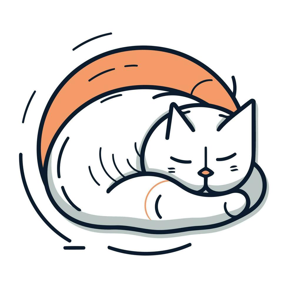 mignonne chat en train de dormir sur oreiller. vecteur illustration dans griffonnage style.