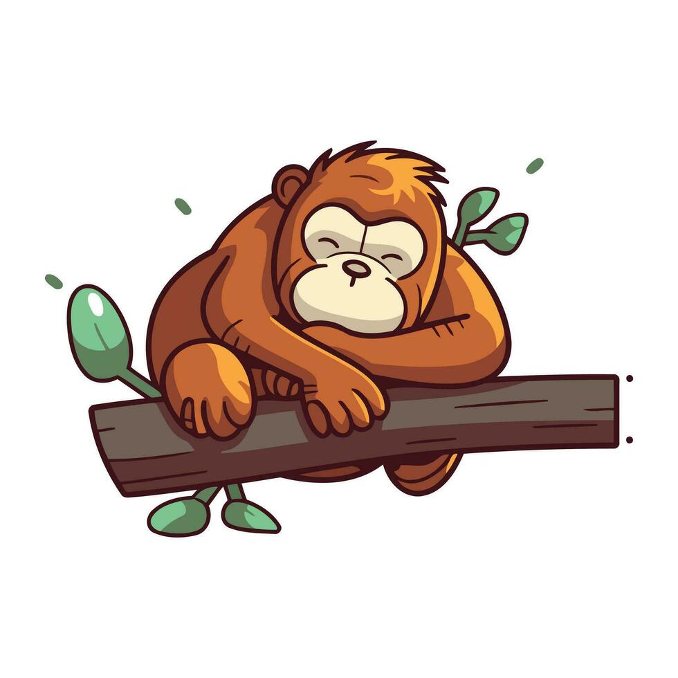 mignonne dessin animé singe séance sur une arbre branche. vecteur illustration.