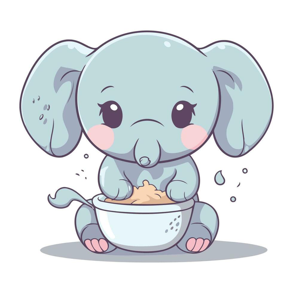 mignonne dessin animé l'éléphant avec une bol de lait. vecteur illustration.