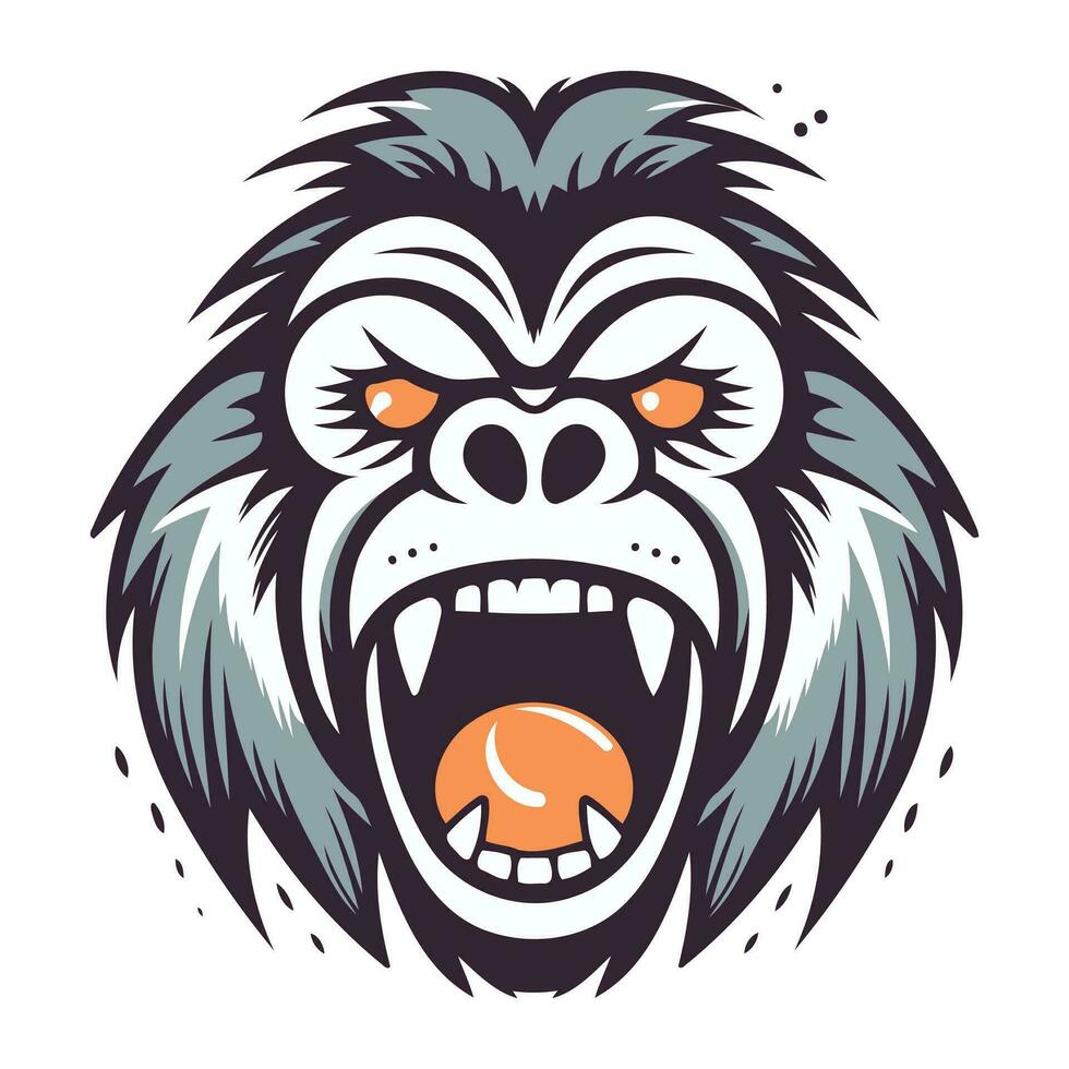 en colère gorille tête avec tennis balle. vecteur illustration isolé sur blanc Contexte.