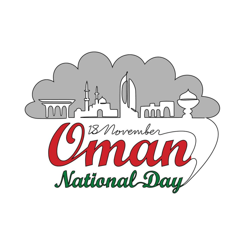 un continu ligne dessin de Oman nationale journée vecteur illustration sur novembre 18e. Oman nationale journée conception dans Facile linéaire style. Oman nationale journée de Sud Afrique conception concept illustration.