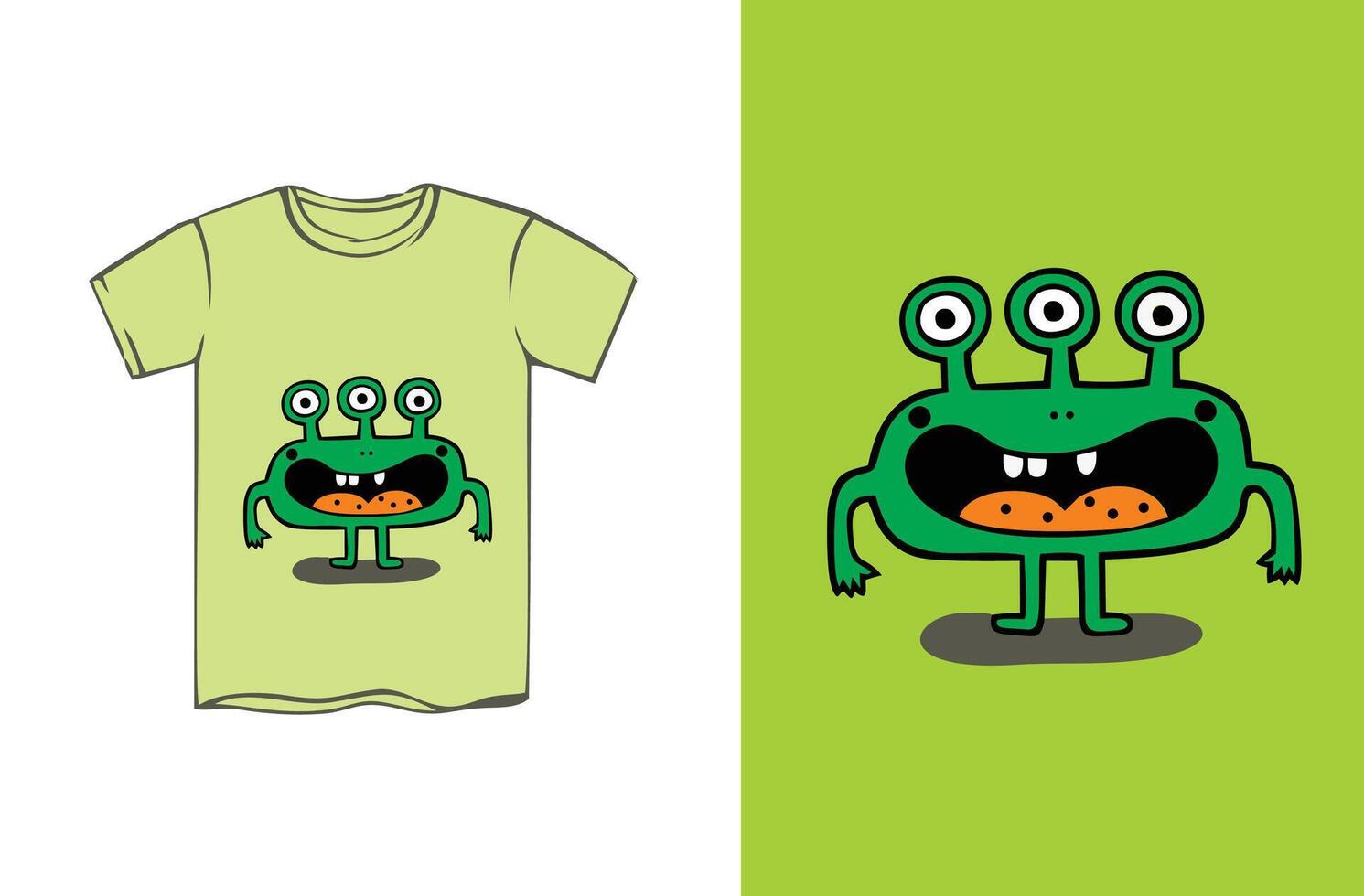 enfants Vêtements conception, griffonnage art personnage, 3 yeux vert grenouille monstre vecteur