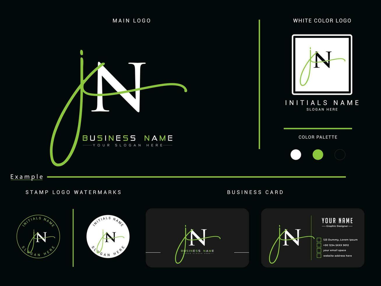 minimal Jn Signature luxe logo, féminin Jn logo icône vecteur avec présentation