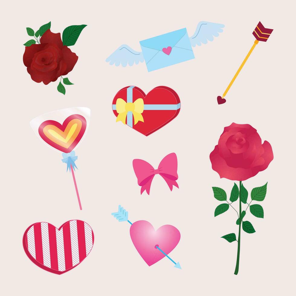 ensemble icône pour Valentin journée isolé sur rose Contexte vecteur