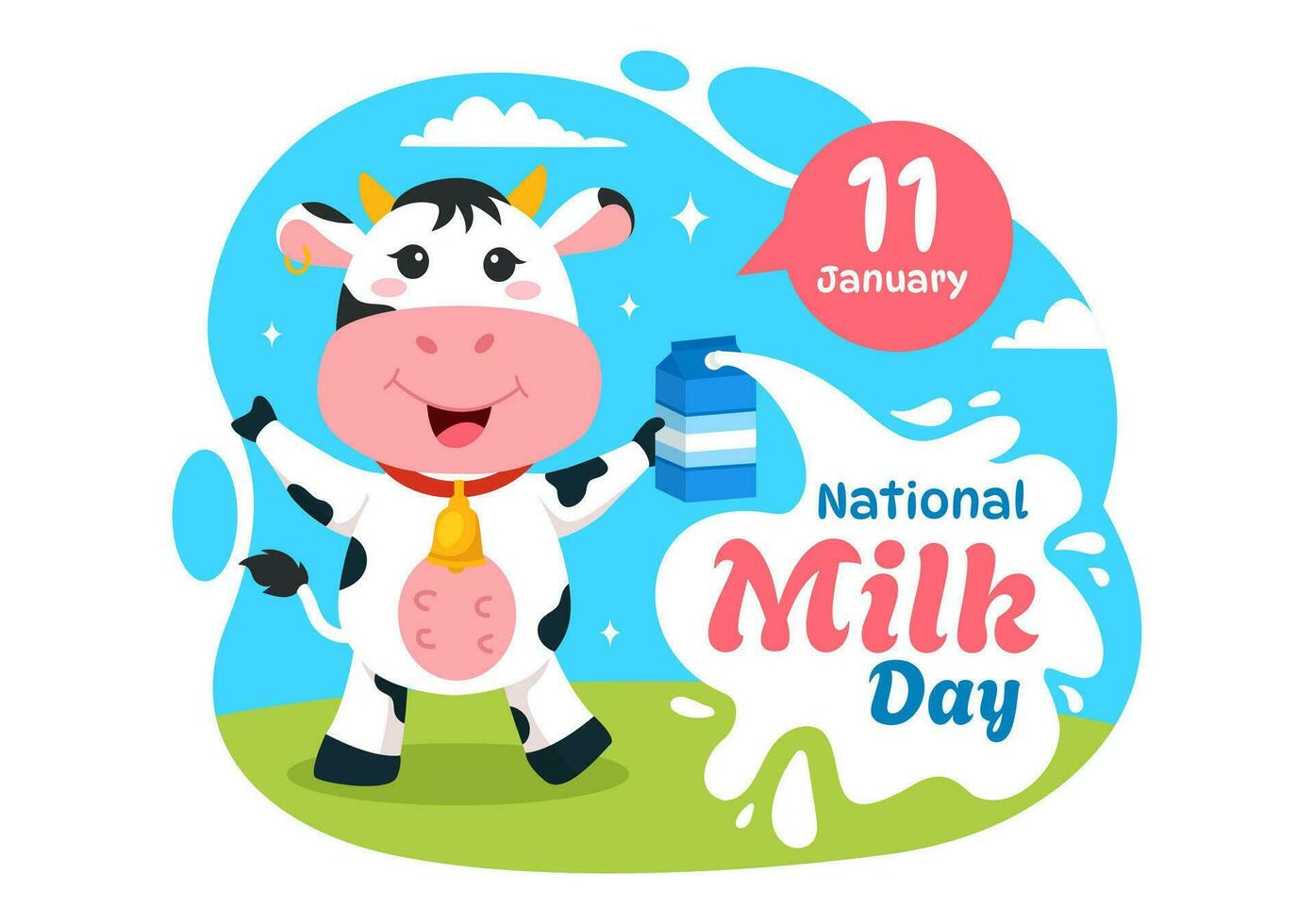 nationale Lait journée vecteur illustration sur 11 janvier avec les laits les boissons et vache pour affiche ou atterrissage page dans vacances fête dessin animé Contexte