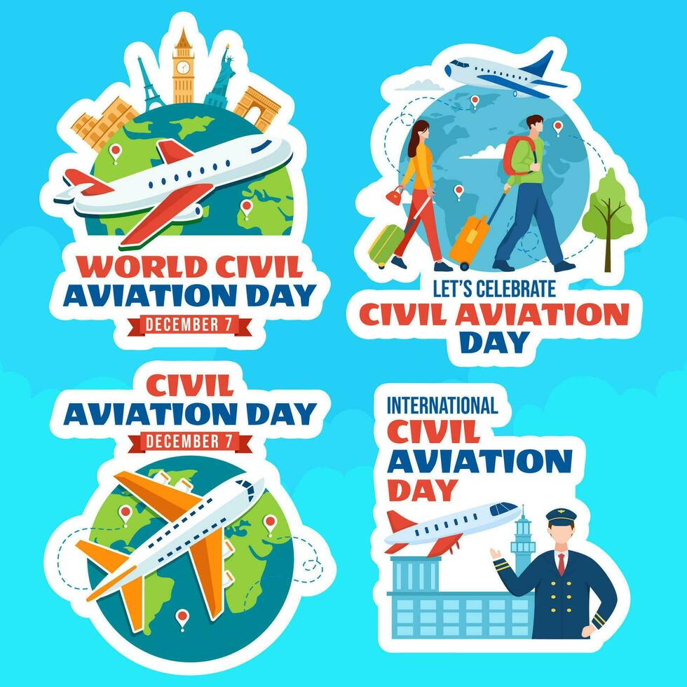 civil aviation journée étiquette plat dessin animé main tiré modèles Contexte illustration vecteur