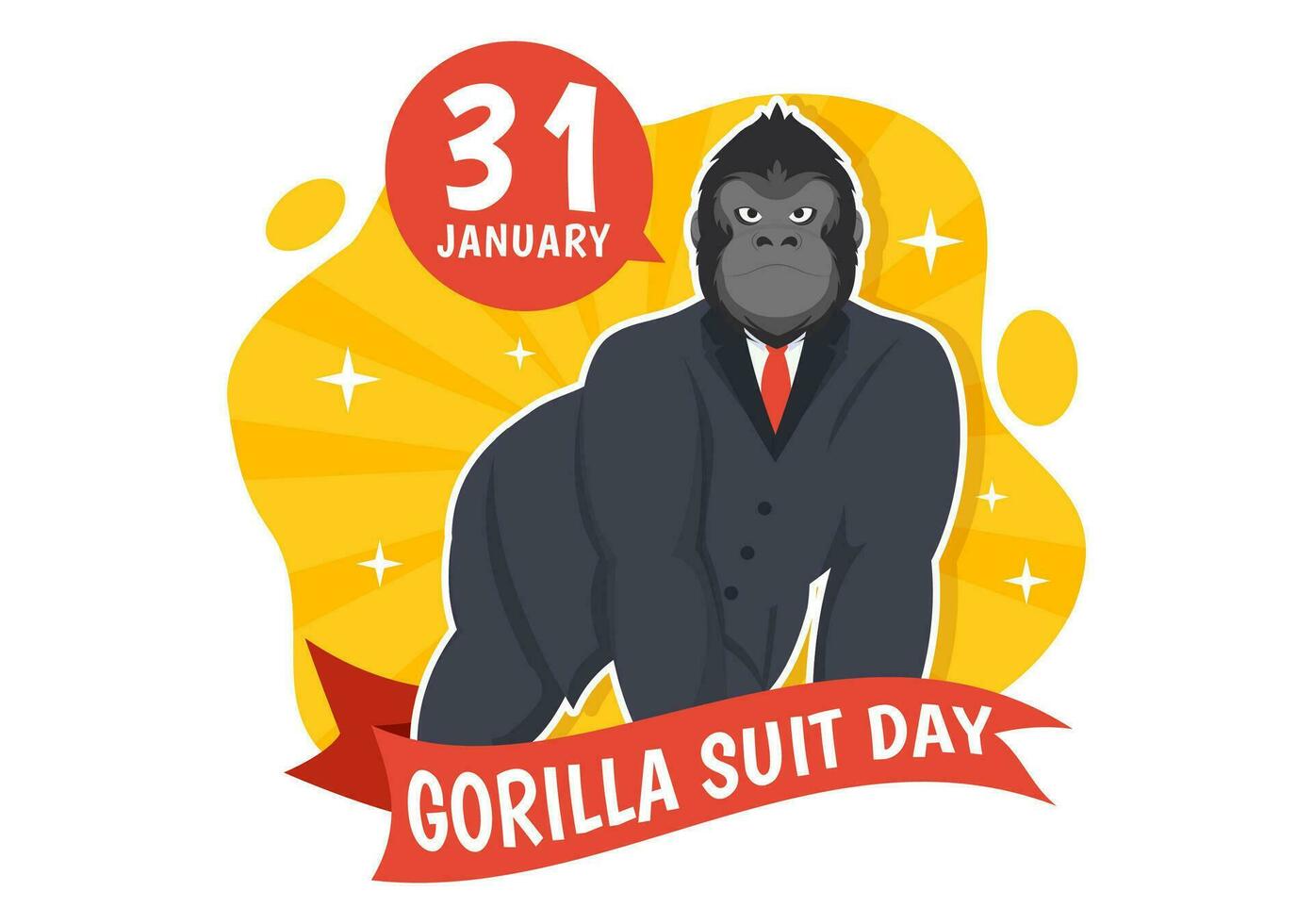 nationale gorille costume journée vecteur illustration sur 31 janvier avec a le tête de une gorilles est habillé soigneusement dans une costume et monde carte dans Contexte