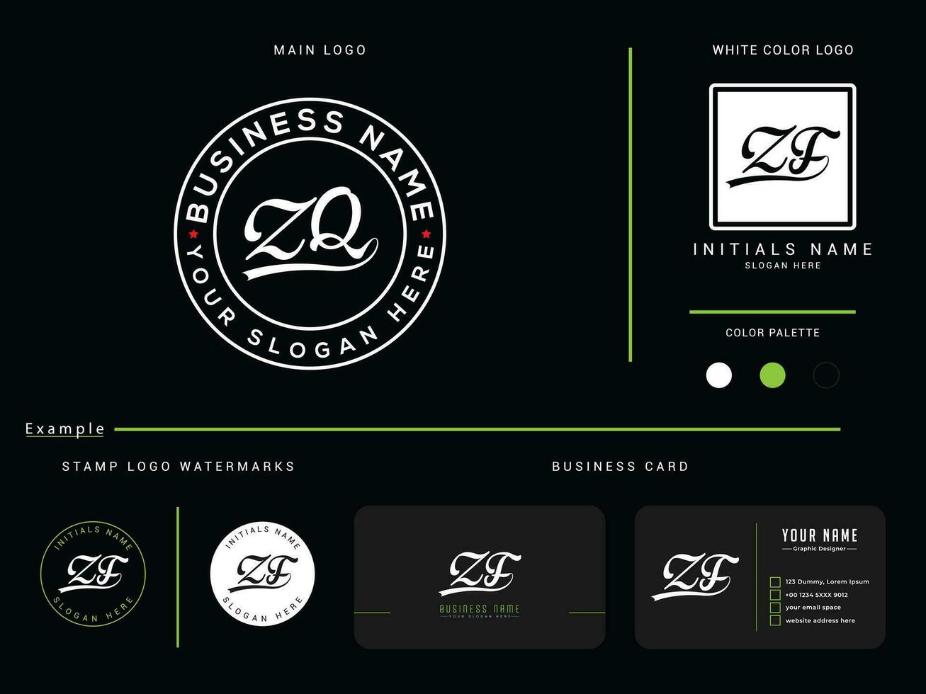 initiale zq cercle luxe logo icône, minimaliste zq logo lettre avec affaires carte conception vecteur