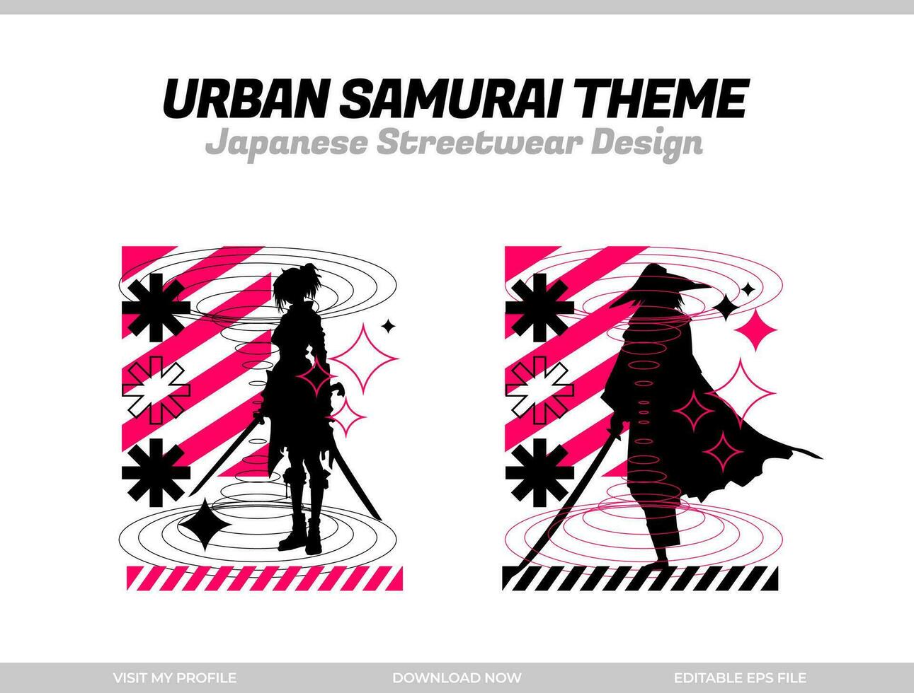 Urbain samouraï. samouraï vecteur silhouette pour conception T-shirt concept. Japonais vêtement de rue T-shirt conception. silhouette pour Japonais thème. samouraï vêtement de rue T-shirt. cyberpunk thème samouraï.