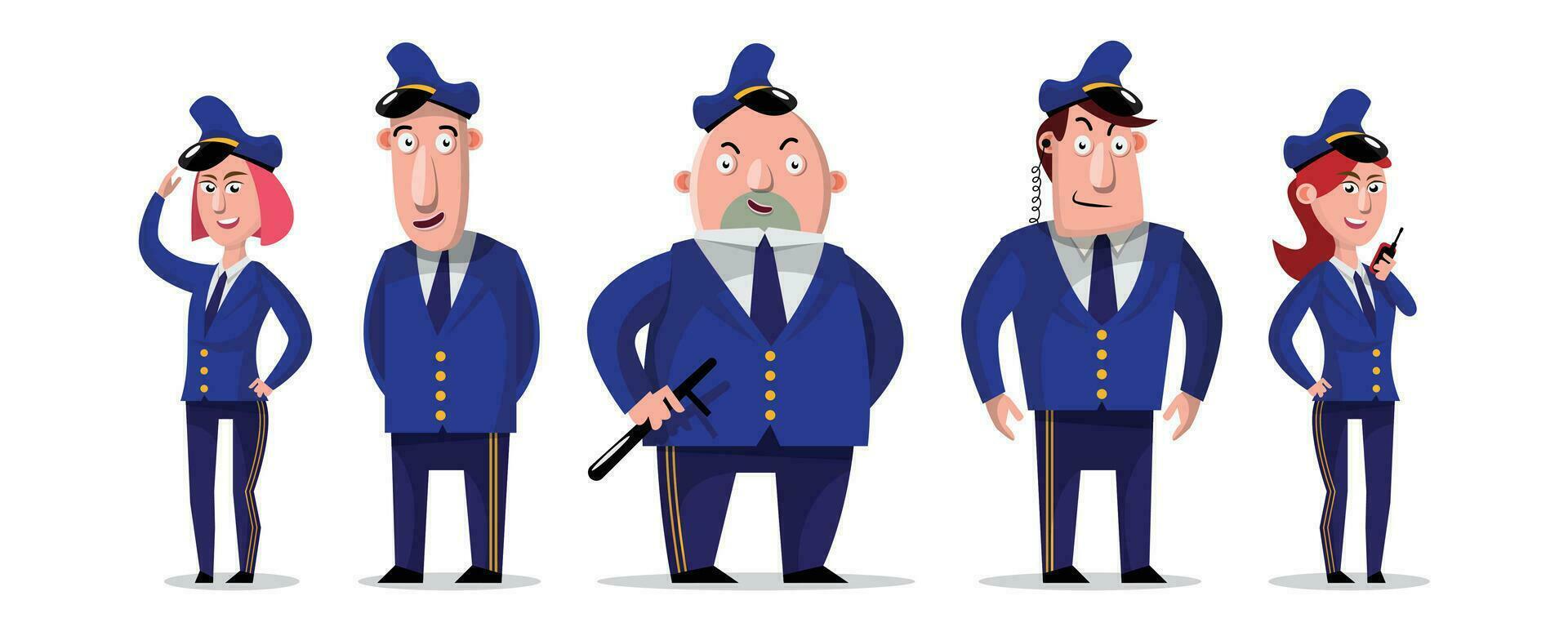 personnage dessin animé style de Sécurité équipe dans bleu uniforme. vecteur