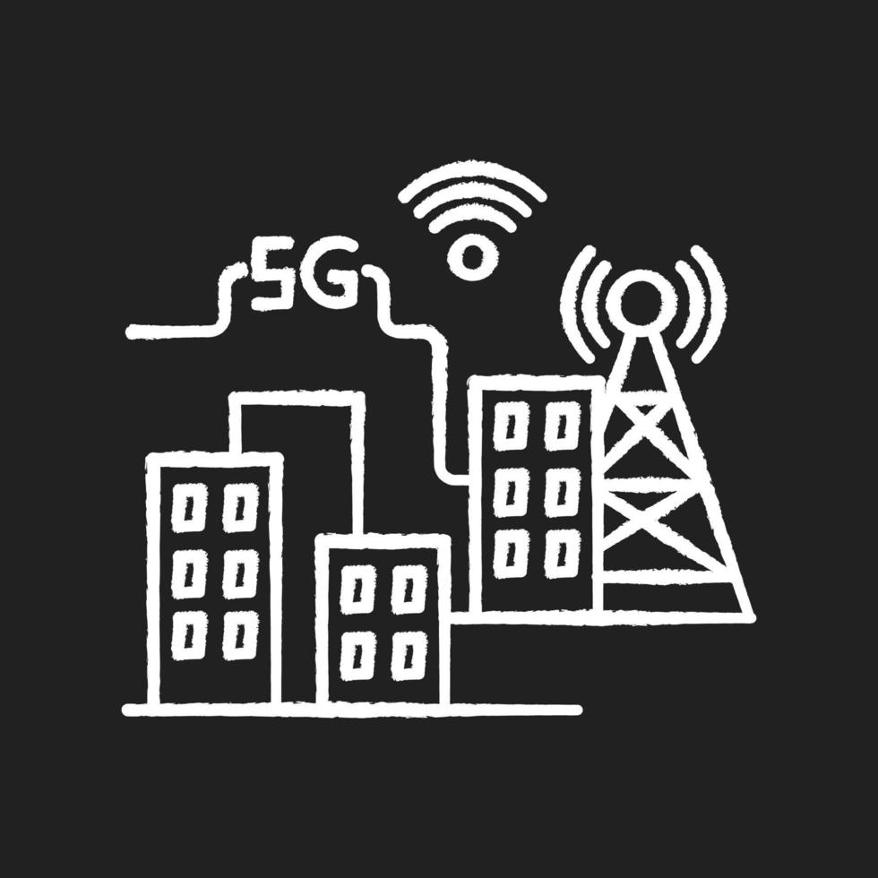 5g smart city craie icône blanche sur fond noir vecteur