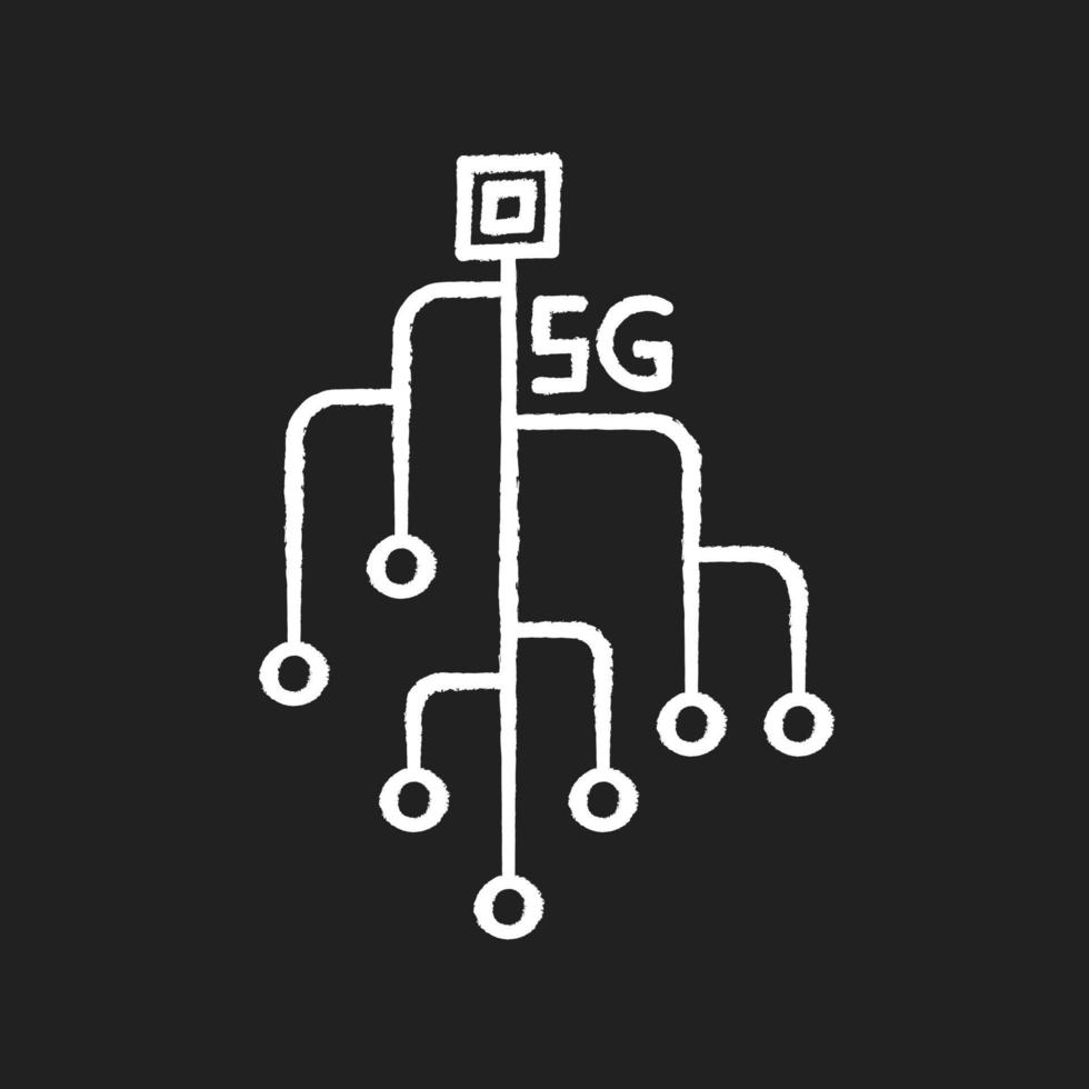 Icône blanche de craie de puce de 5g sur le fond noir vecteur