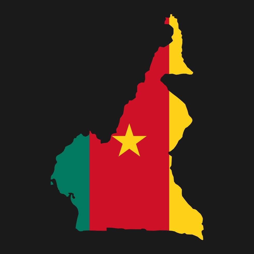 Carte du Cameroun silhouette avec drapeau sur fond noir vecteur