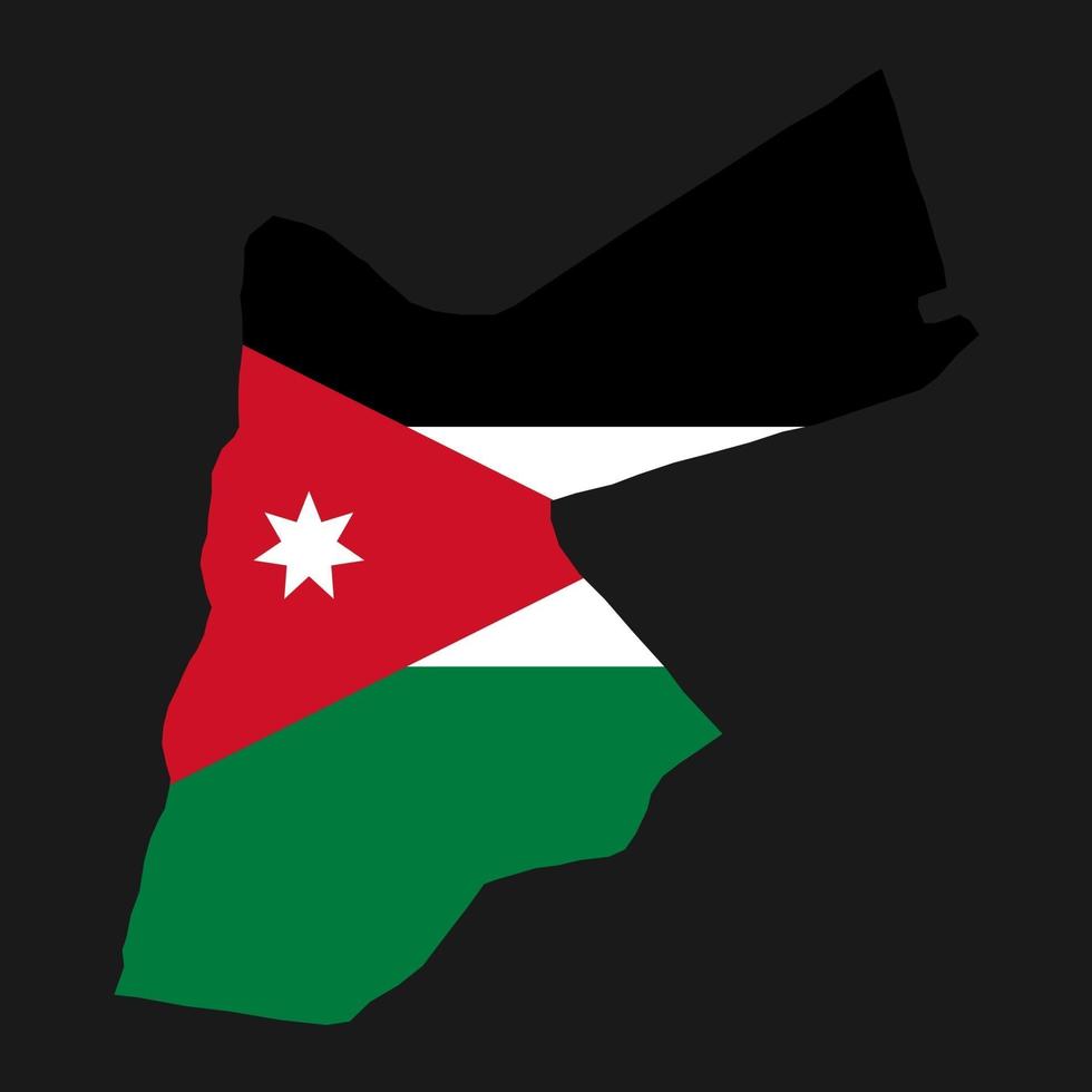 Silhouette de carte de la Jordanie avec le drapeau sur le fond noir vecteur