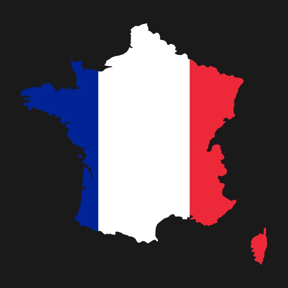 France carte silhouette avec drapeau sur fond noir vecteur