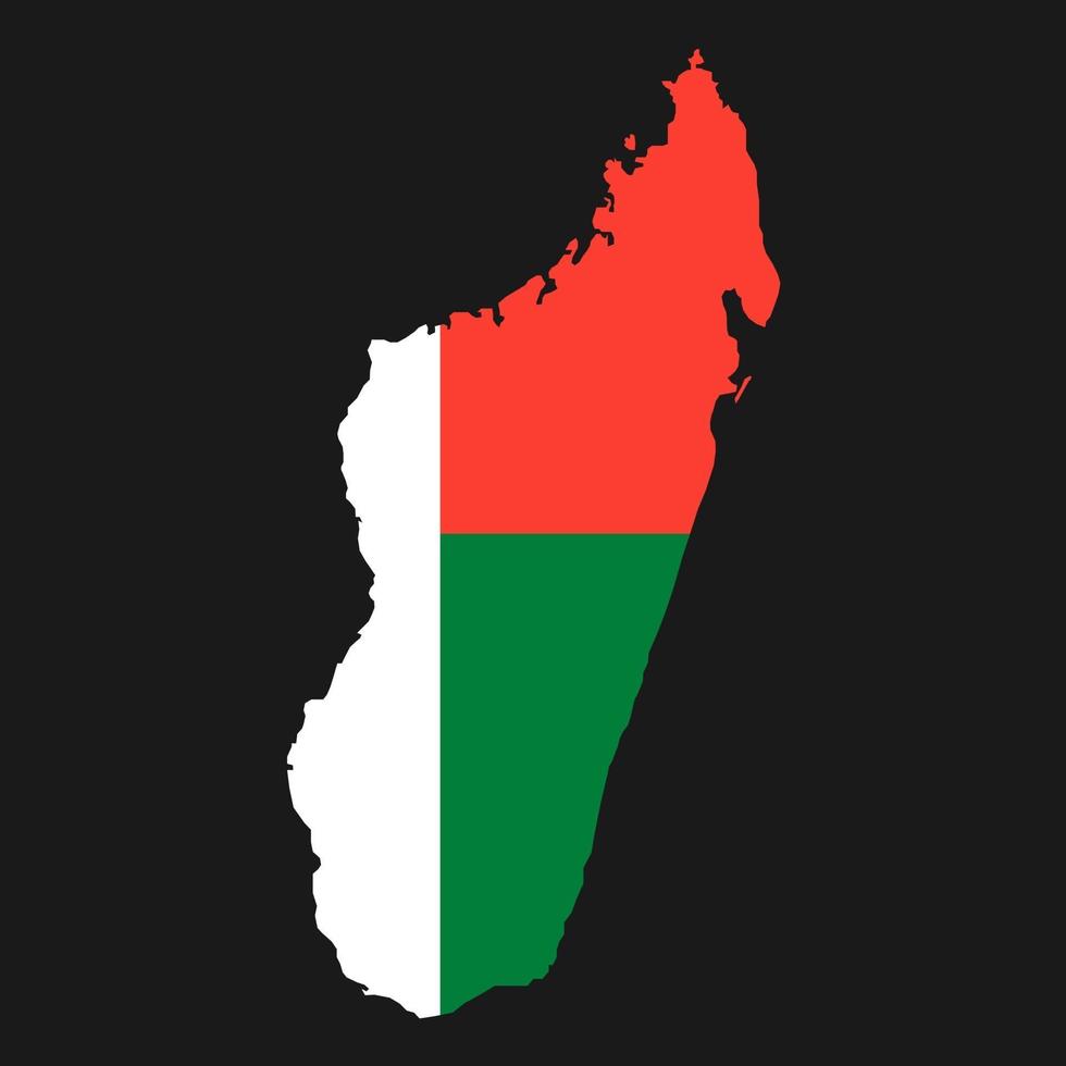 Carte de Madagascar silhouette avec drapeau sur fond noir vecteur