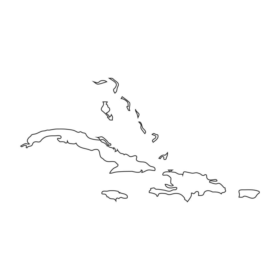 Carte des Caraïbes sur fond blanc vecteur