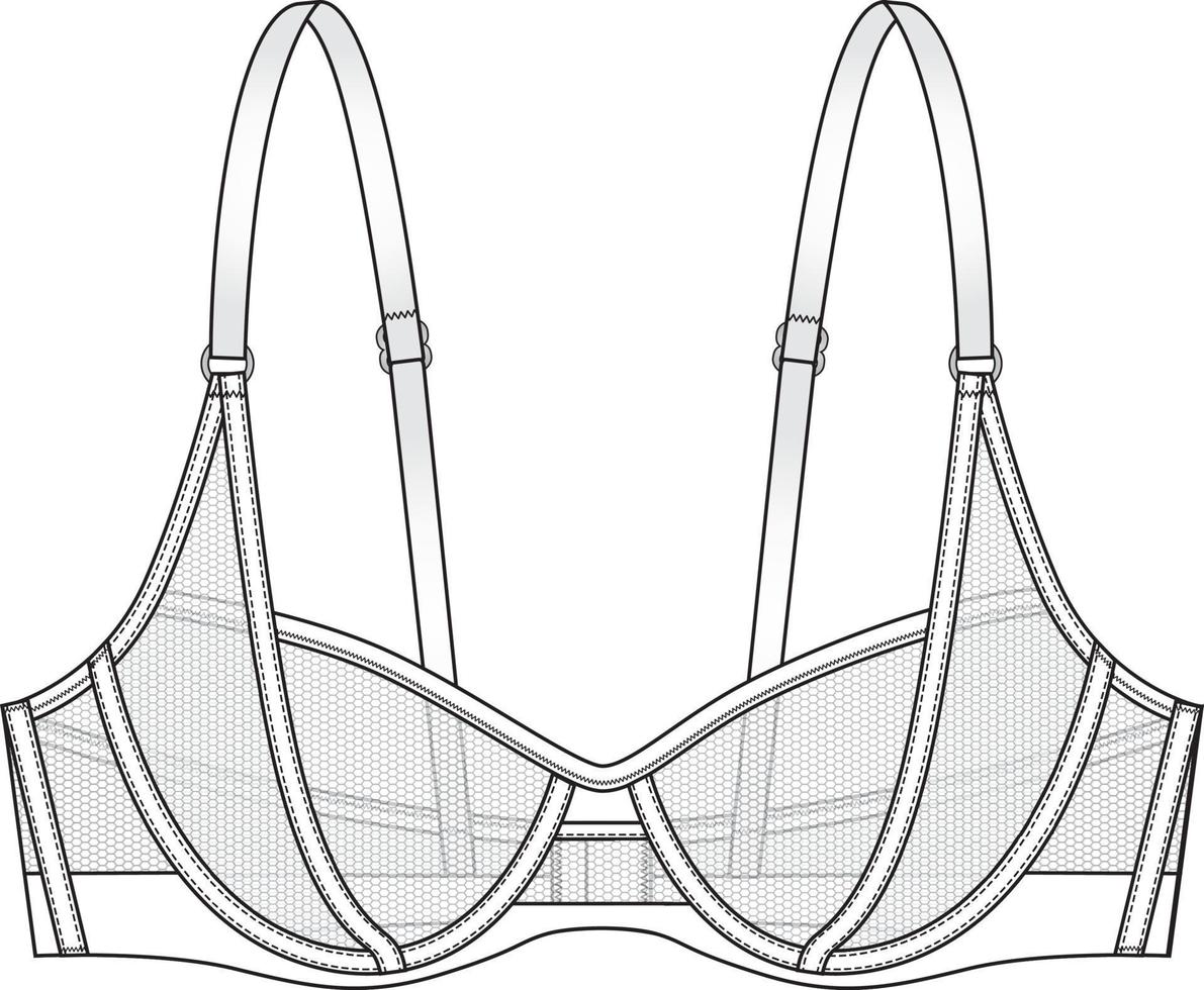 croquis technique de soutien-gorge en maille. illustration de mode plate de lingerie modifiable vecteur