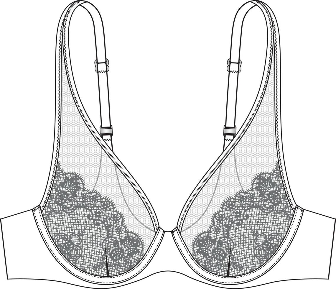 illustration de soutien-gorge en dentelle. croquis plat de lingerie modifiable vecteur