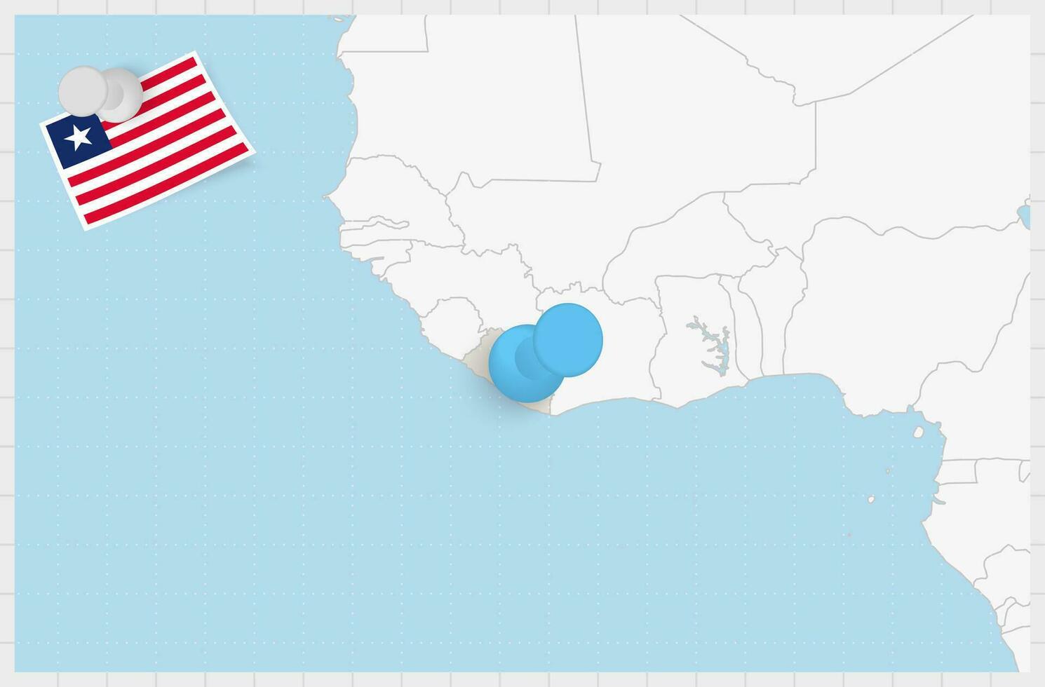 carte de Libéria avec une épinglé bleu broche. épinglé drapeau de Libéria. vecteur