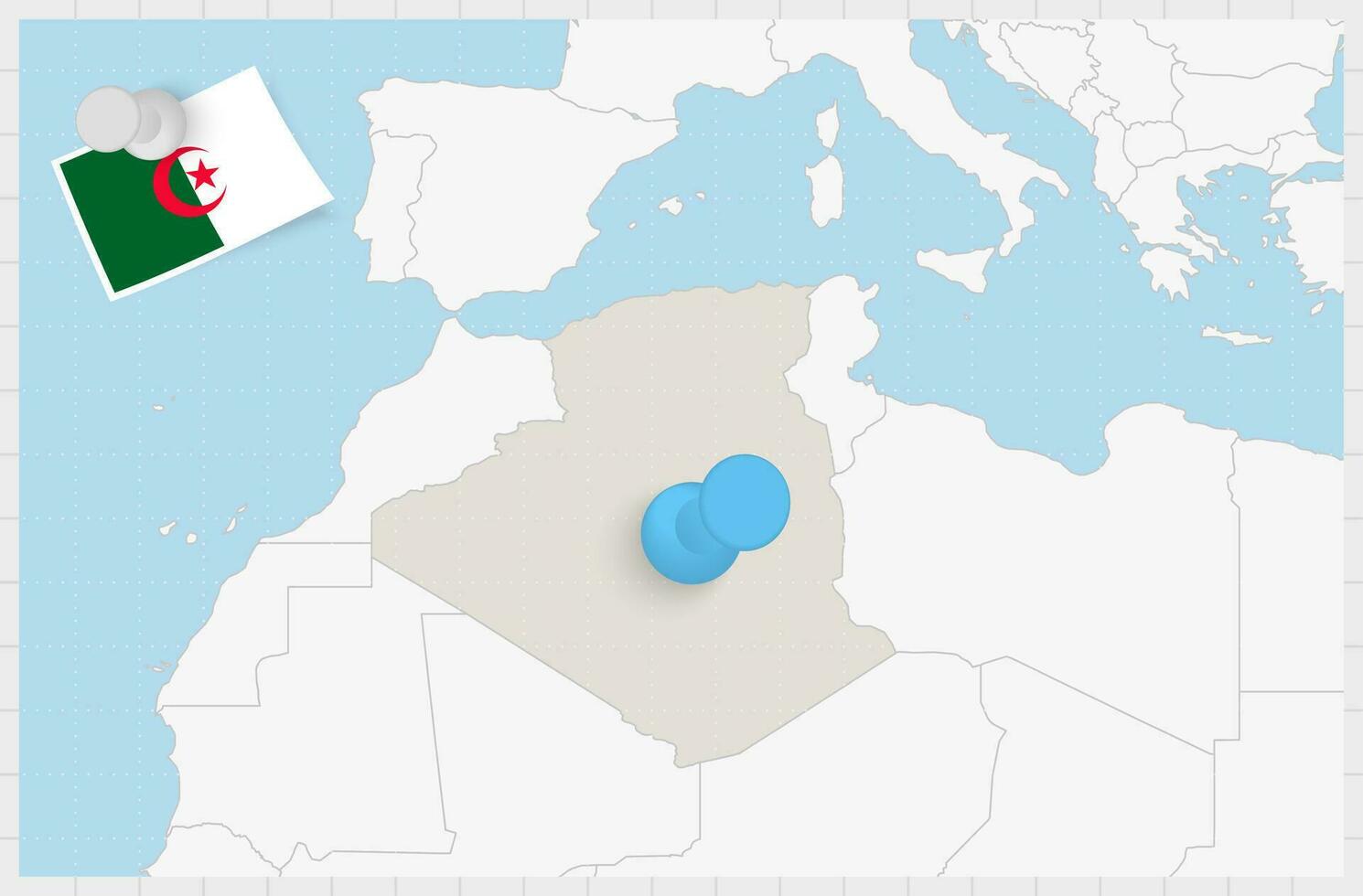 carte de Algérie avec une épinglé bleu broche. épinglé drapeau de Algérie. vecteur