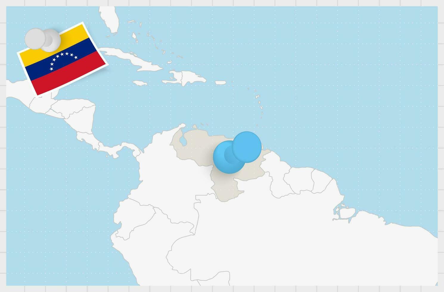 carte de Venezuela avec une épinglé bleu broche. épinglé drapeau de Venezuela. vecteur