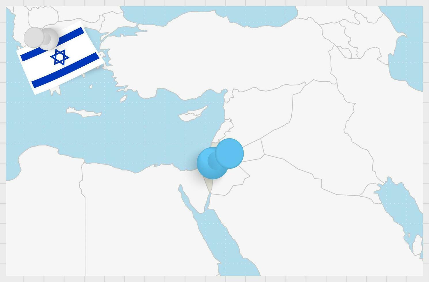 carte de Israël avec une épinglé bleu broche. épinglé drapeau de Israël. vecteur
