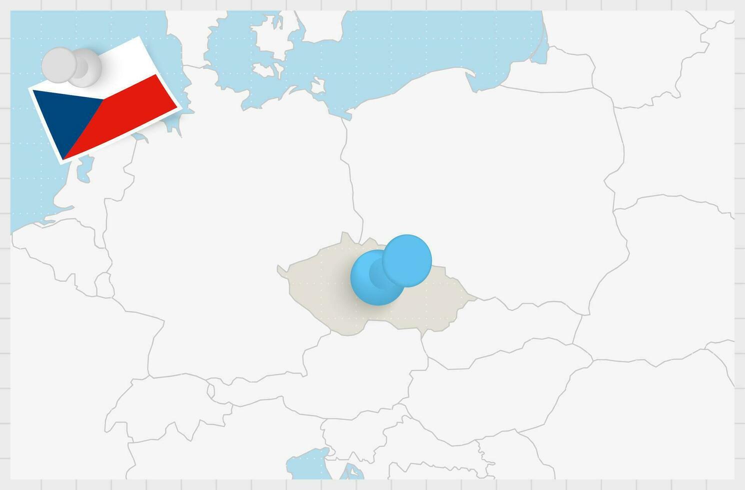 carte de tchèque république avec une épinglé bleu broche. épinglé drapeau de tchèque république. vecteur