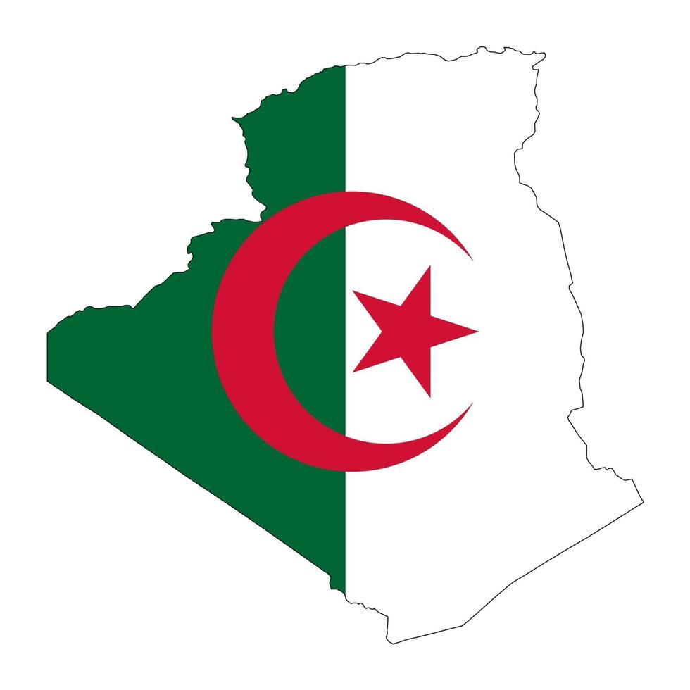 Algérie carte silhouette avec drapeau sur fond blanc vecteur