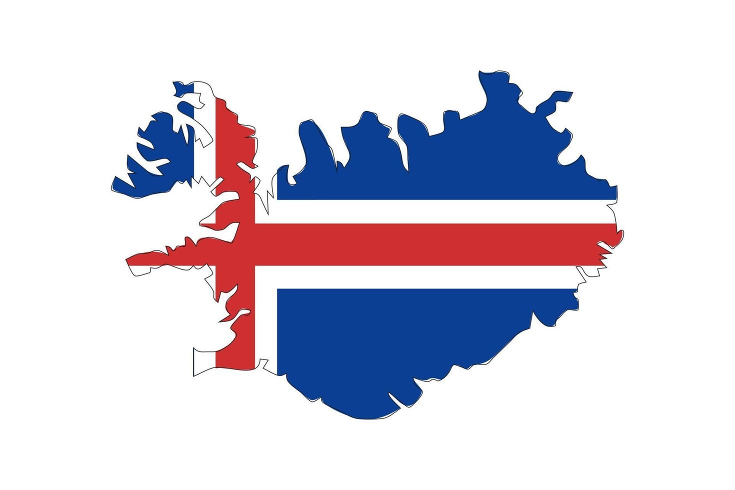 Carte de l'Islande silhouette avec drapeau sur fond blanc vecteur