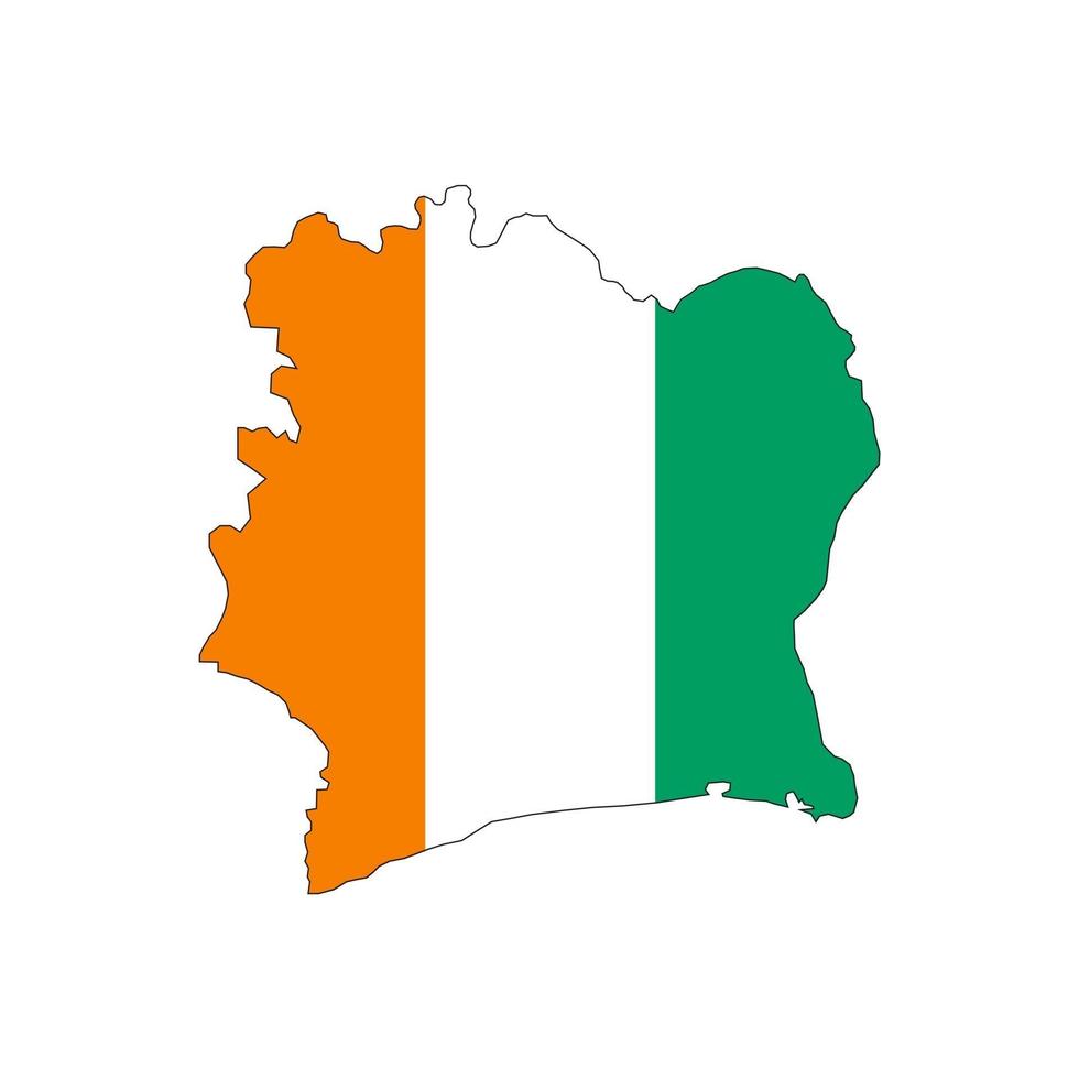 Côte d'Ivoire carte silhouette avec drapeau sur fond blanc vecteur