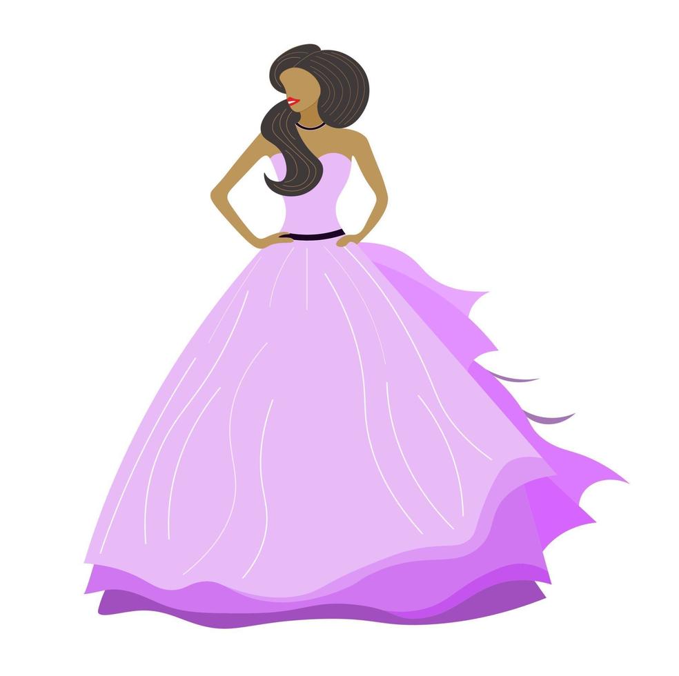 fille, dame, brune, princesse dans une robe violet clair. vecteur. vecteur