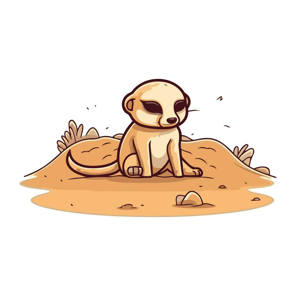 dessin animé suricate séance sur le sable. vecteur illustration.