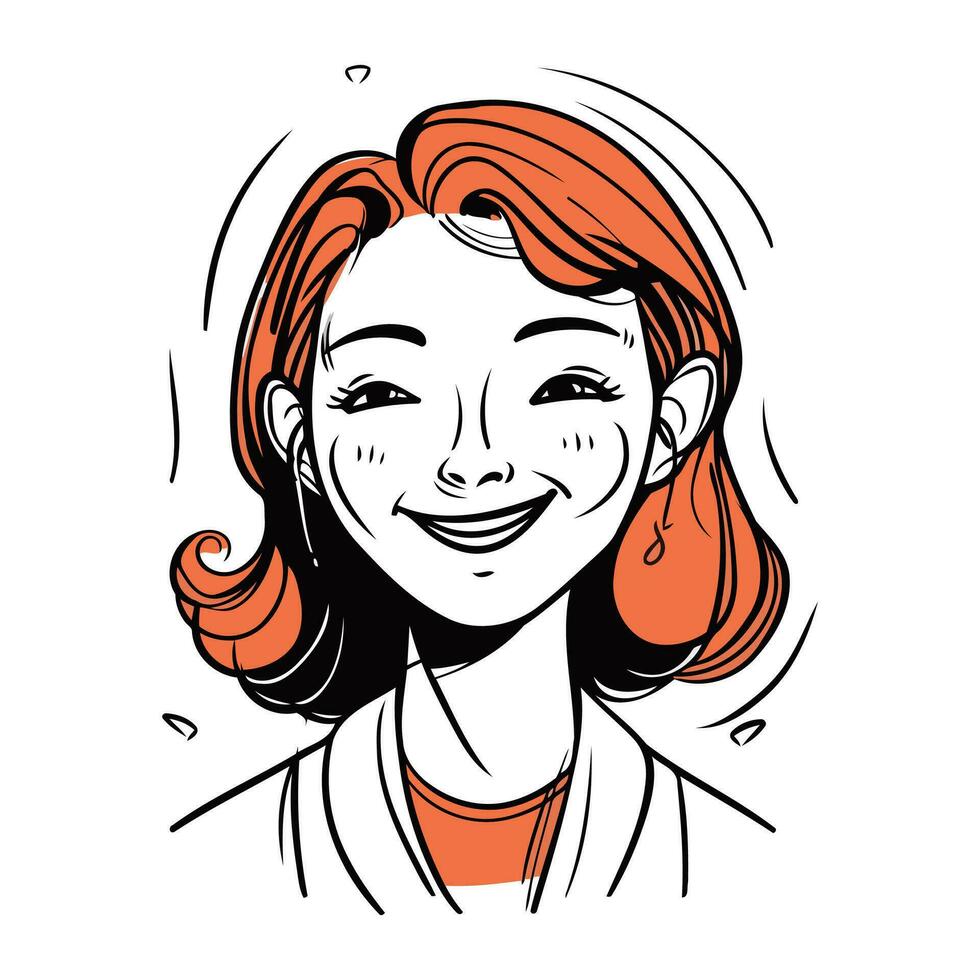souriant femme avec rouge cheveux. vecteur illustration dans esquisser style.