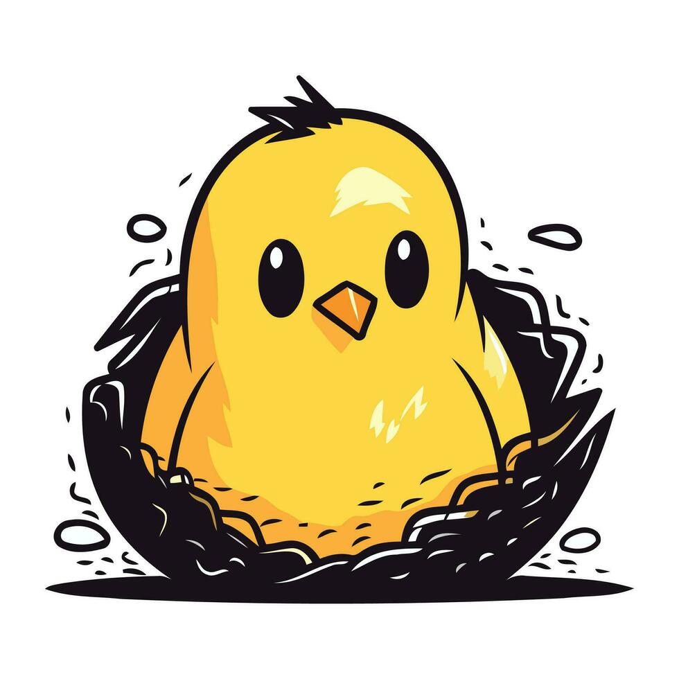 mignonne peu Jaune poulet dans une nid. dessin animé vecteur illustration.