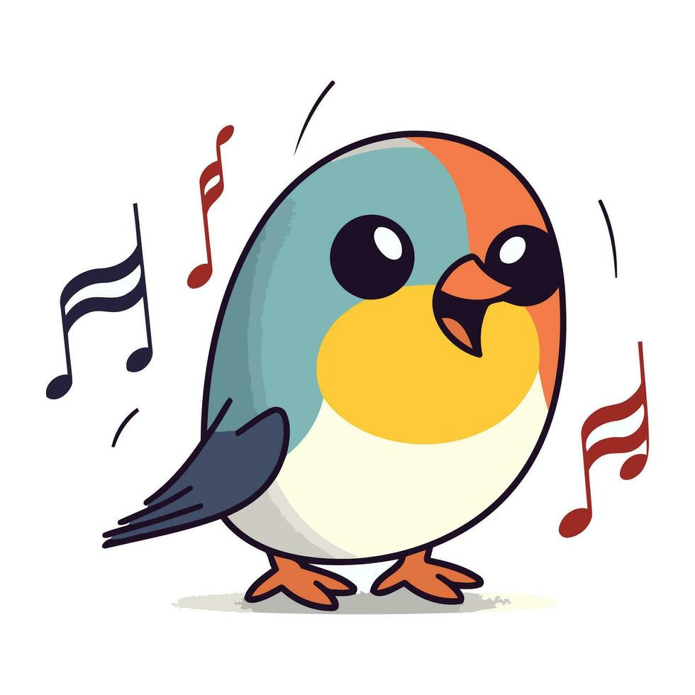 mignonne peu oiseau en chantant chanson. vecteur illustration dans dessin animé style.