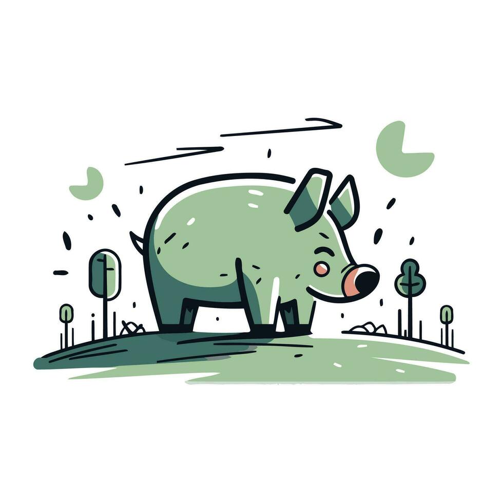 vecteur illustration de une mignonne dessin animé porc sur une vert prairie.